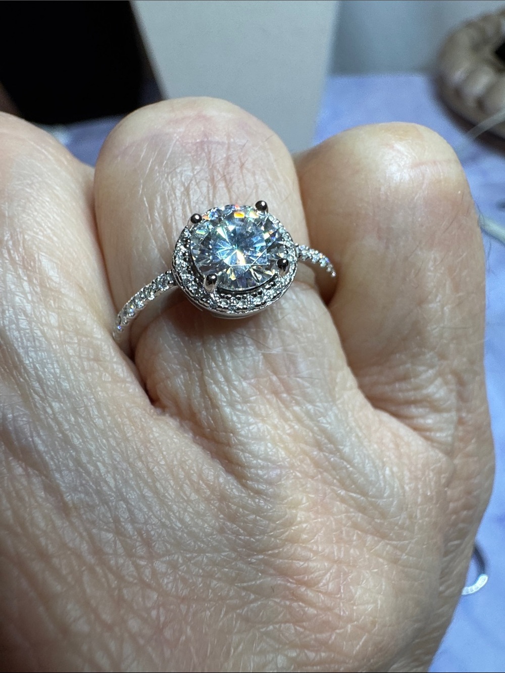 1.12 CTW Round Halo 925 Silver Ring - Picture 4 of 4